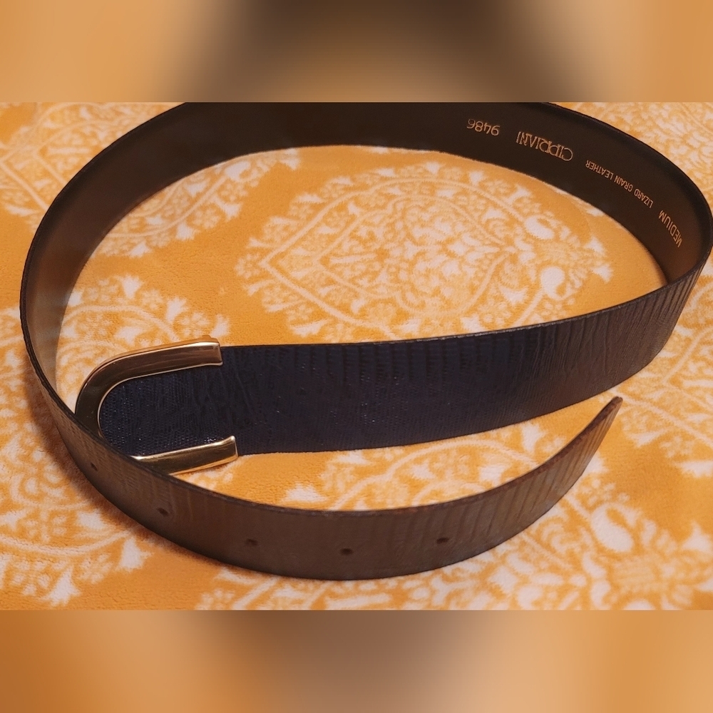 Vintage Cipriani Women's Blue Lizard Grain Leather Belt Gold Buckle Size Medium